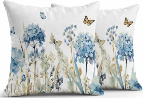 JANGYUHH Cuscino da giardino, 50 x 50 cm, impermeabile, set da 2 pezzi, motivo floreale, ortensia, orchidea, double face, per giardino e terrazza, in misto lino, moderno