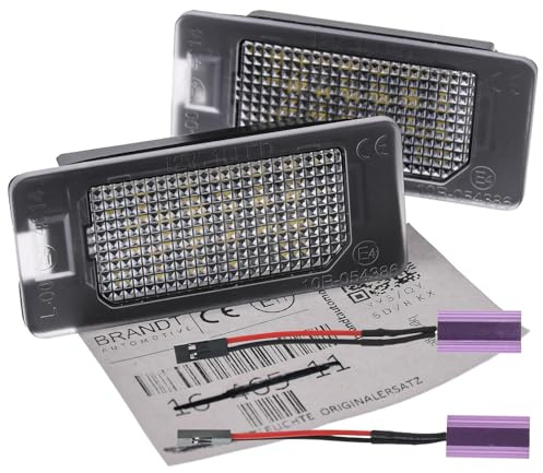 BRANDT Kennzeichenleuchten + Kabel LED kompatibel mit VW Caddy 2K Golf Plus 12-14 Sportsvan AM Golf VI VII 5G 5K Variant ID.4 Jetta VI VII 11-25 Passat B6 B7 B8 Variant 3C 3G 09-25 Polo V 6R 6C 10-17