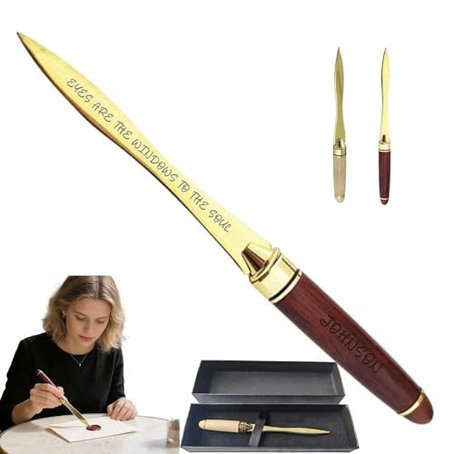 Personalised Letter Opener with Engraved Gift Box, Custom Walnut Wood Envelope Opener, Laser Engraved Name Desk Accessory, Unique Personalized Letter Openers for Men, Women, Boss, Office Gifts (Brown)