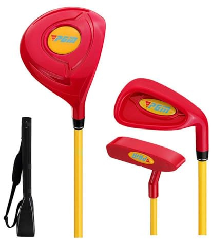 Juego completo de palos de golf para niños con palo de golf de hierro para principiantes, niños y niñas, para practicar swing de golf, palos híbridos (edad 2-3, rojo (con bolsa))