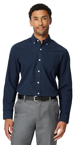 Amazon Essentials Men's Regular-Fit Long-Sleeve Pocket Oxford Shirt, Navy, S