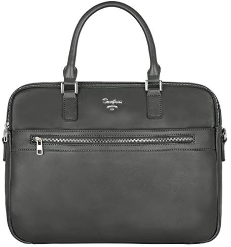 David Jones - Bolso de Mano Business Grande Hombre - Maletín Trabajo Ordenador Portátiles 15,6 Pulgadas - Portadocumentos Bandolera Cuero Genuino - Mensajero PU Piel Negocios Oficina Escuela - Gris