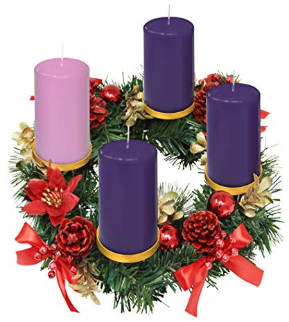 Red Ribbon Advent Wreath Ring Candle Holder for Pillar Candles - Large Size - Christmas Advent Wreaths Candleholder Stand - Advent Candle Decor - Advent Gifts