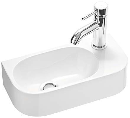 Gäste WC Waschbecken PARK 40x20 cm aus Mineralguss für Wandmontage oder Aufsatzwaschbecken mit Hahnloch Rechts, Waschbecken mit Lotus-Effekt