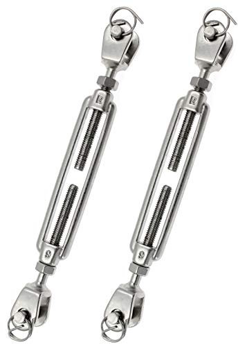 Augiimor Spannschloss aus 316 Edelstahl, 6 mm Gewindedurchmesser x 6,9 cm, Traglast 1,587 kg, langlebig, witterungsbeständig für Drahtseilkabel, 2 Stück