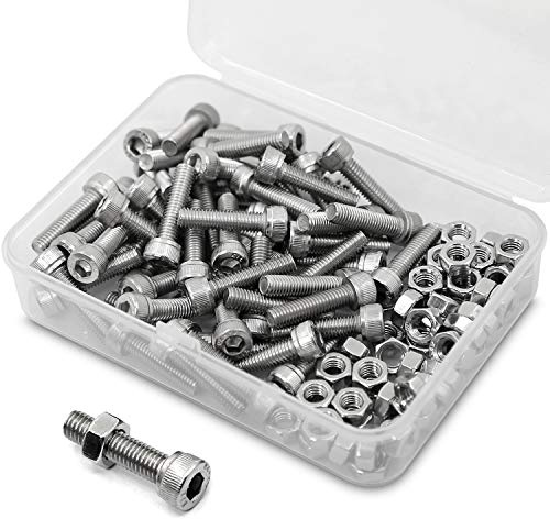 MINHER M5 x 16 mm 80 stycken insexskruv och mutter kombinationslåda 18-8 rostfritt stål cylinderskruvar med insexkant
