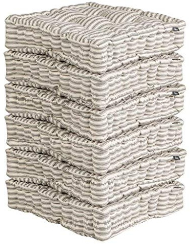 Dibor Dining Chair Seat Pad Set - 6 Chair Mattress Cushions (Grey Stripe) | Machine Washable, 100% Cotton, Recycled Polyester Fibre Filling, Striped, Carrying Handle, Seat Pad, Bench Cushion