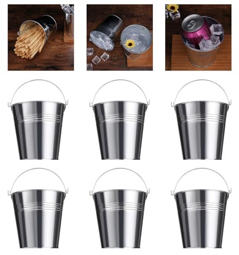 NUOBESTY 6pcs 10. 5x7. 2x10. 5cm Metal Buckets Mini Tinplate Bucket, Metallic Pails with Handle for Party Favors, Candy, Votive Candles, Trinkets, Small Plants