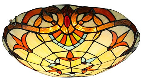 E27 Lámpara de Tiffany Lámpara de Techo Retro Sala de Estar Plafón Barroca Media Redonda, Pantalla de Vitrales, Luz de Techo Decorativa Clásica, para Dormitorio Comedor Café Cocina Pasillo Bar,30cm