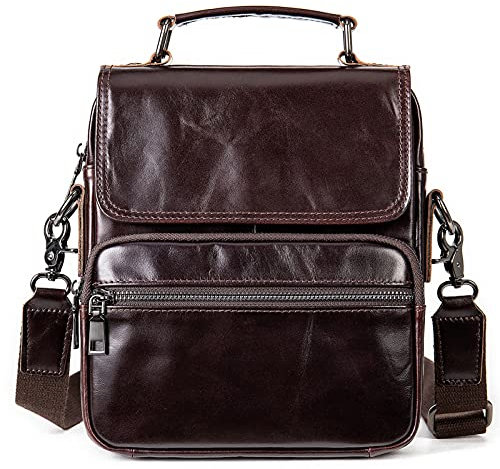 Herren Schultertasche Umhängetasche Handtaschen, Männer Echtes Leder Kleiner Aktenkoffer Messenger Handtasche Outdoor Schulter Crossbody Tasche mit Griff Alltagsarbeit Satchel Tasche Tablet Messenger