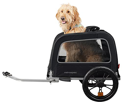 Retrospec Rover Hauler Pet Bike Trailer - Small & Medium Sized Dogs Bicycle Carrier - Foldable Frame with 16 Inch Wheels - Non-Slip Floor & Internal Leash - Black, One Size