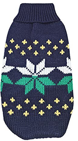 Warmer Puppuy Hundepullover Winter Haustierkleidung für kleine Hunde Katze Pullover Kleidung Kostüm,Navy Leaf,8