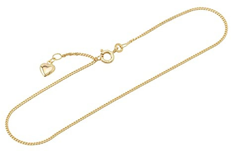 NKlaus 25cm Damen Fusskette 333 Gelb Gold 8 Karat Breite: 1,4mm Panzerkette mit Herz Federringverschluss 1750