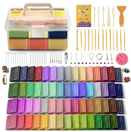 Polymer Clay 60 Colors, Modeling Clay for Kids DIY Starter Kits, Oven Baked Model Clay, Non-Toxic, Non-Sticky,with Sculpting Tools, Gift for Children and Artists.