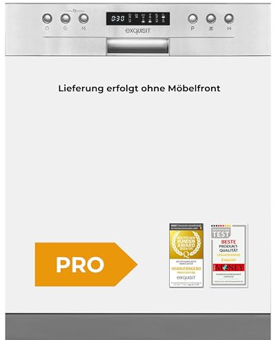 Exquisit EGSP9414-EB-030D Teilintegrierter Geschirrspüler, 60 cm breit, 14 Maßgedecke, Aquastopp, 6 program, Auto Door Open, Edelstahl
