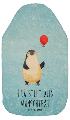 Mr. & Mrs. Panda Personalisierbare Wärmflasche Pinguin Luftballon - Eisblau