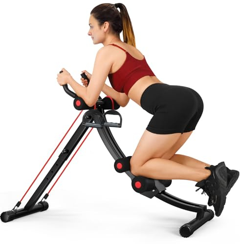 PINJAT Ab Workout Equipment, Ab Machine for Women, Adjustable Core Abdominal Exercise Fitness Equipment, Foldable Waist Trainer Ab Crunch Home Gym Systems for Beginners
