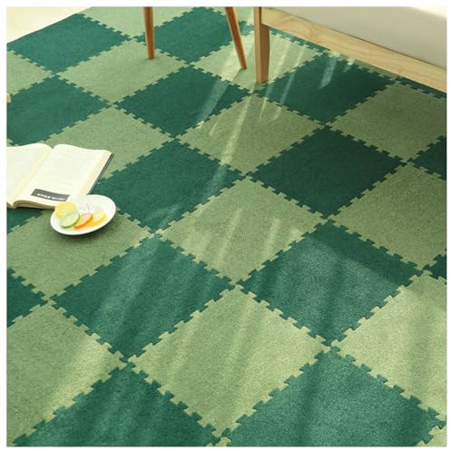 12PCS Soft Interlocking Carpet Tiles 12x12inch Washable EVA Foam Floor Mats Non-Slip Short Plush Puzzle Rug for Bedroom Living Room,11.52 Sq.Ft Coverage (Color:Light Green + Dark Green)