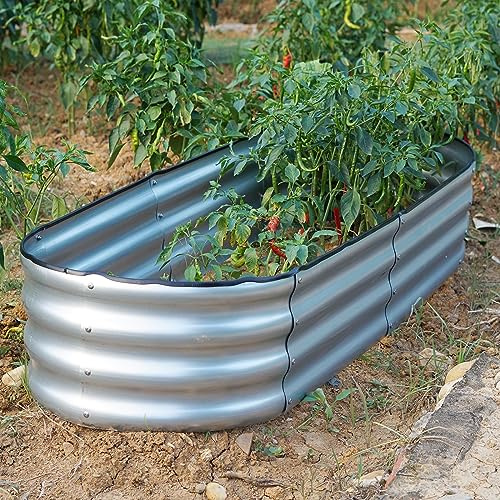 Gr8 Garden Outdoor Raised Planter Pot Metal Steel Vegetable Flower Herb Grow Bed Box (182cm x 61cm x 30cm, Oval Galvanised Steel)