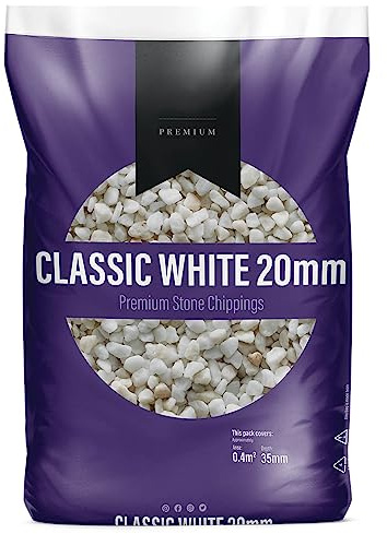 UNIQUE HOME LIVING UHL Decorative Stone Chippings Rock Slate Garden Patio Gravel Aggregates for Driveway Paths Landscape Flower Bed, Natural Stone Pebbles for Plant Pots Vases, CLASSIC WHITE 10-20mm