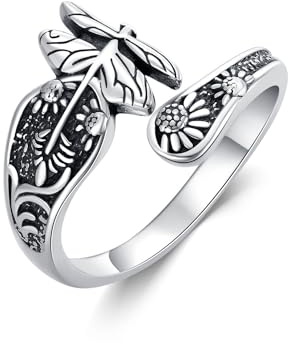 VONALA Feather/Celtic/Mermaid/Dragonfly/Cross Adjustable Ring Sterling Silver Open Jewelry Gifts for Women Girls