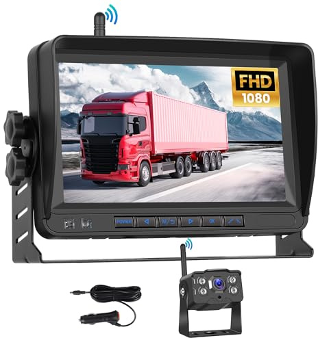 Rimoody FHD 1080P Caméra de Recul sans Fil, HD IPS 7 Pouces Moniteur IP68 Imperméable Vision Nocturne, Grand Angle Aide au Recul Image Flip pour Camping Car Caravane Camions Remorques