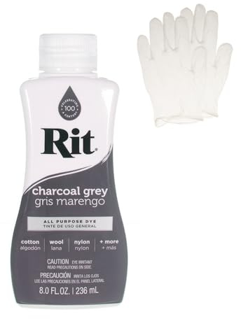 Rit Dye - Flüssiger Stofffarbe für Stoffe, zum Basteln, Kleidung und Dekoration, 237-ml-Flasche, Kohlegrau (Handschuhe im Lieferumfang enthalten)