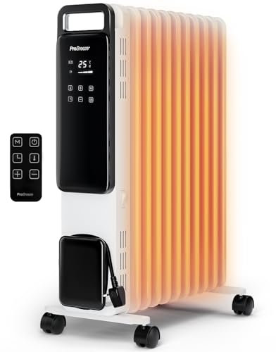 Pro Breeze® OmniWarm 2500W Oil Filled Radiator with 11 Fins, Digital Screen, Touch Panel, Eco Mode, 3 Heat Modes, Adjustable Thermostat, Safety Cut-Off & 24Hr Timer, Portable Electric Heater - White