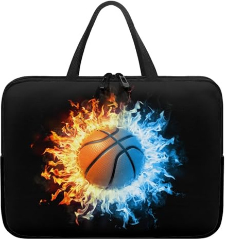 UOIMAG Laptophülle für Jungen mit Basketball-Aufdruck für die Schule, weiches Futter, gepolsterter Reißverschluss, Tragetasche, Größe L