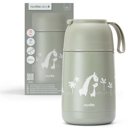 Nuvita 4475 | Termo para Comida Caliente y Fría | Termo para Comida de Bebé | Soporte para Comida de Niños | 620ml | Sage Green