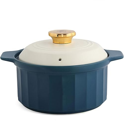 Cacerola de Cerámica con Tapa, Cazuela de cerámica de barro, cazuela de cerámica con tapa pequeña, cazuela de cerámica redonda, olla para sopa saludable, olla para sopa de alta temperatura, olla para