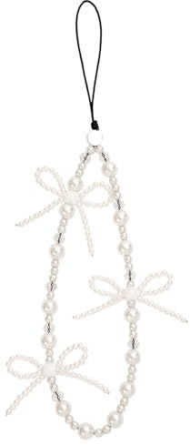 AOKSUNOVA Handykette Kurz Perlen Handyanhänger Weiß Schleife Handykette Universal Phone Charm