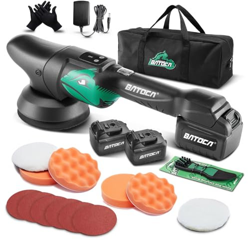 BATOCA 21V Cordless Polisher for Cars - 2.0Ah Lithium Battery Powered Car Buffer Kit, 4500RPM orbital with pads & Buffing Pads Cleaning Brush - Professional Auto Detailing Tool (Upgraded from S2)