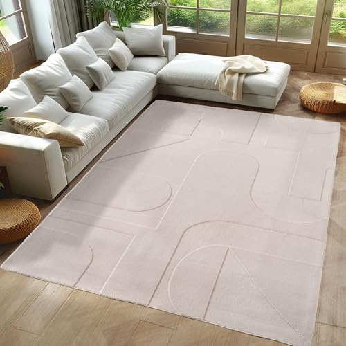 Carpetsale24 Boho Teppich 120 x 170 cm Creme, Weicher Skandinavischer Kurzflor mit 3D-Effekt, Waschbar & Pflegeleicht, Deko Teppich für Wohnzimmer, Schlafzimmer oder Jugendzimmer