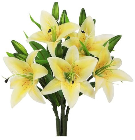 WENH 5 bouquet di fiori artificiali di giglio tigrato, vero tocco, for matrimoni, casa, feste, giardino, negozio, ufficio, decorazione(Yellow)