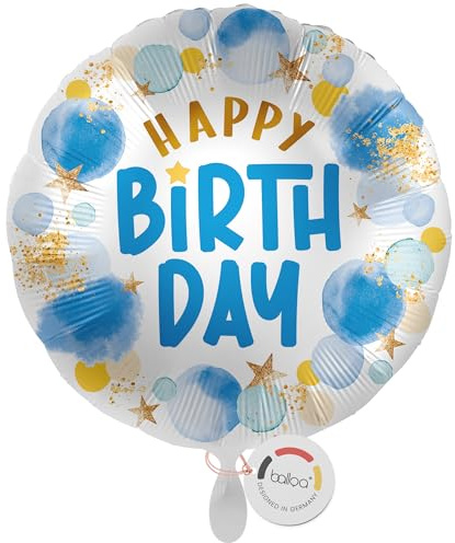 balloa Folienballon Happy Birthday Junge, Helium Ballon zum Geburtstag, Geburtstagsdeko für Kinder, runder Luftballon als Deko oder Geschenk zum Kindergeburtstag, Jungenballon, 33cm