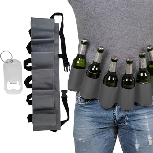 KEMUZ Biergürtel Bierhalter Gürtel Set, Professioneller 6-Flaschen Trinkgürtel Mit 1 Stück Flaschenöffner, Verstellbar & Wasserdicht Für Camping, Outdoor, Festivals, Party, Geschenk Für Bierliebhaber