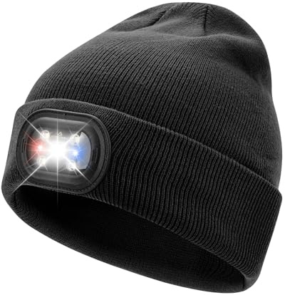 AOPREL LED Beanie Wiederaufladbare Beleuchtete Mütze mit 3 Lichtmodi, Warme Wintermütze für Angeln, Joggen, Camping, Outdoor & Geschenke