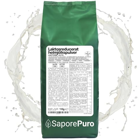 SaporePuro Laktosfritt Helmjölkspulver 1 kg – Mjölk för Mänsklig Konsumtion | Hög Löslighet | Idealisk för Bakverk, Bröd och Glass | Professionell och Industriell Användning | Laktosfri | Glutenfri