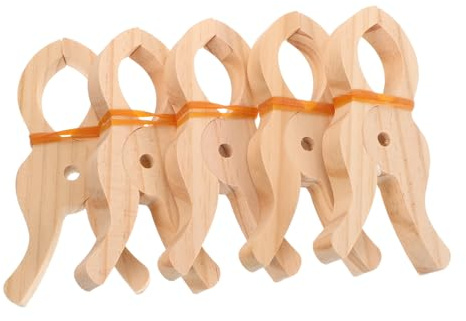 PENIKOKO 5 Pcs Wooden Clothes Clips for Laundry and Curtains, Versatile and Practical Beige Wooden Pegs with Strong Grip for Outdoor Clotheslines and Everyday Use, for Children and Baby