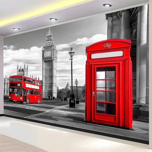 3D Fotomurales Londres 250x175 cm Decorativos Papel Pintado Panorámico Mural Calle de Londres Tejido No Tejido Decoración de Pared Murales Moderna de Diseno q.9186