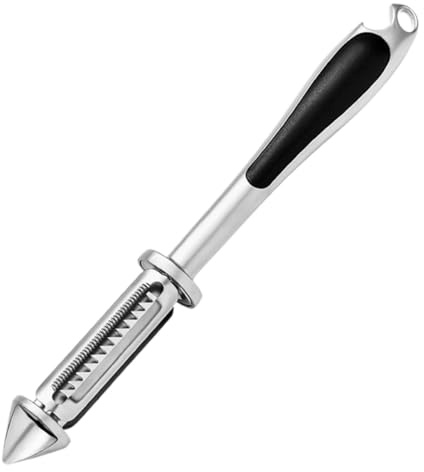 KICHOUSE Pelador Multifuncional de Frutas y Verduras con Abridor de Botellas Rallador Portátil de Aleación de Zinc Resistente para Patatas Manzanas y Compacto para Cocina y Viajes