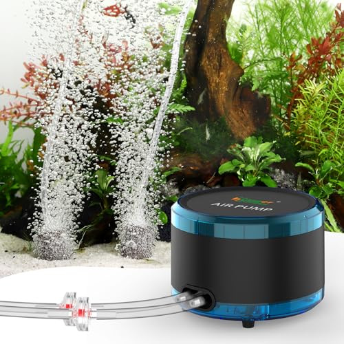 hygger 8W Air Pump Aquarium, Dual Outlet Powerful Fish Tank Oxygen Air Pump, Adjustable Ultra Quiet Air Aerator Pump for Fish Tank with Air Stone up to 750L Aquariums