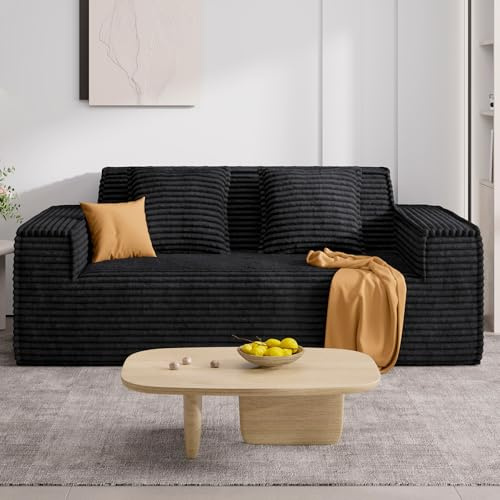 Aivermeil Sofa mit Schlaffunktion 190cm 2-3 Sitzer Boneless Couch Schwarz | Boneless Couch,Ecksofa mit Schlaffunktion,Cordstoff,Keine Montage,Wohnzimmer,Schlafzimmer