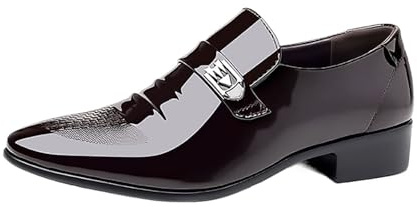 Herrskor I Premiumlackerat Läder For Affärsbröllop Och Formella Evenemang, Ventilerande Slip-on-design Med Metalliska Detaljer(Brown,48 EU)