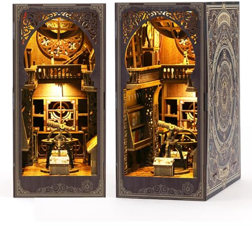 Kit De Construction De Maison De Poupée Miniature en Bois, Puzzle 3D, Capteur, Lumière LED, Décoration D'étagère, Adultes et Adolescents Astronomy Museum Book Nook