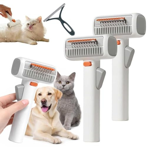 Peine desenredante y de aseo 2 en 1 para mascotas, cepillo desenredante para perros y gatos, rastrillo paras subpelo, rastrillo suave subpelo,cepillo paras pelo largo o corto,elimina enredos (2pc)