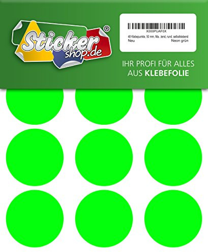 48 Klebepunkte, 50 mm, Markierungspunkte, Punkt, PVC, Vinyl, Folie, Neon, grün, rund, selbstklebend