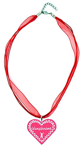 benobler Trachtenschmuck Trachtenkette Organzaband rot mit Filz Herz Damen Dirndlkette Organzakette Oktoberfest Wunschaufdruck (Herz - pink)