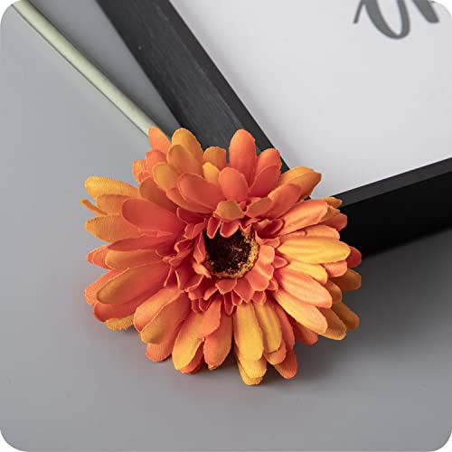 cn-Knight 12pcs Künstliche Gänseblümchen Gerbera 55cm Seide Chrysanthemen Chrysanths Blume für Hochzeit,Braut und Brautjungfer,Haus Dekoration,Party,Hellorange
